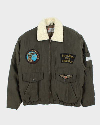 Vintage 1990s Pere Mar Satin Aviator Flight Bomber Jacket - S