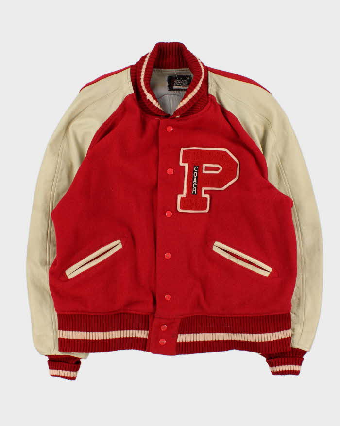 Vintage 1960s Whiting LA Pirates Football Wool Leather Varsity Bomber Jacket - XL
