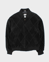 Vintage 1990s Diamond Stitch Suede Oversized Bomber Jacket - M