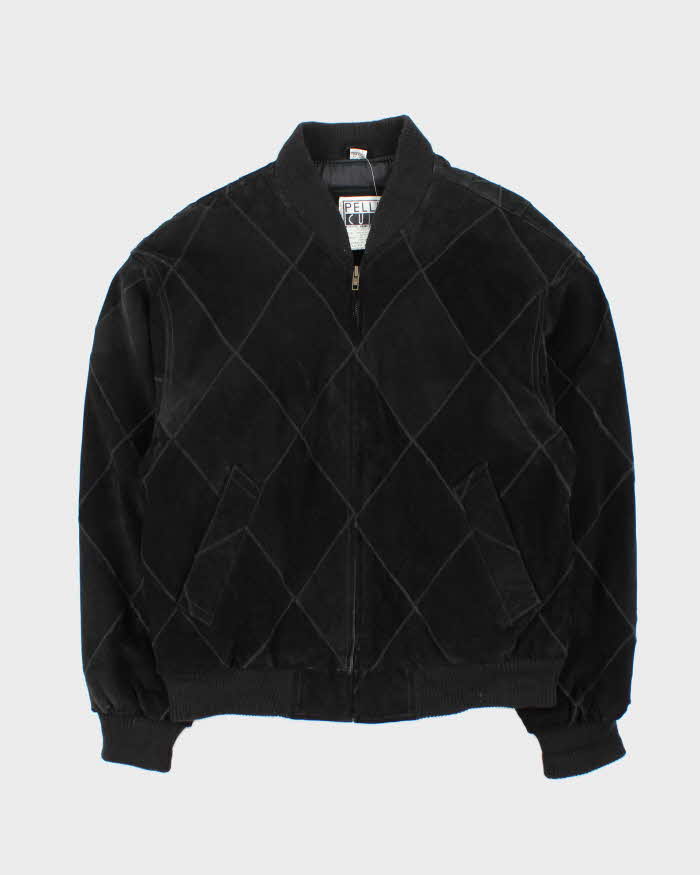 Vintage 1990s Diamond Stitch Suede Oversized Bomber Jacket - M