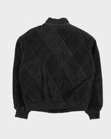 Vintage 1990s Diamond Stitch Suede Oversized Bomber Jacket - M