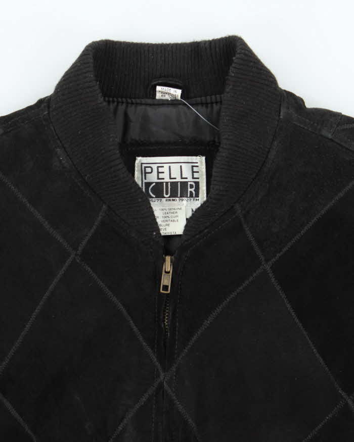 Vintage 1990s Diamond Stitch Suede Oversized Bomber Jacket - M