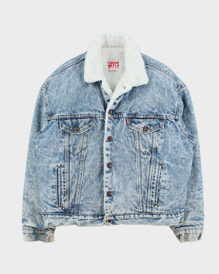 Vintage 1980s Levi's Sherpa Lined Acid Wash Denim Jacket - L