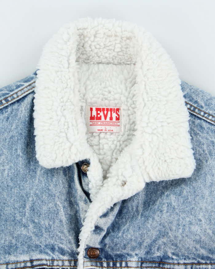 Vintage 1980s Levi's Sherpa Lined Acid Wash Denim Jacket - L