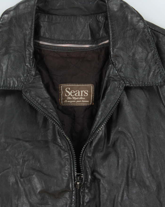 Vintage 1980s Sears Quilt Lined Leather Bomber Jacket - M