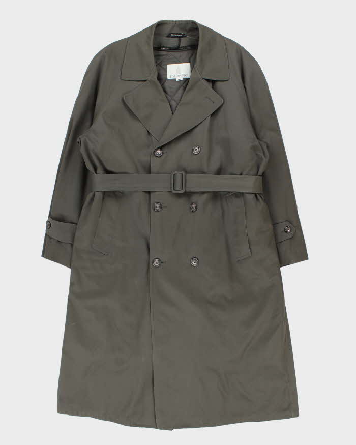 Vintage 1990s London Fog Khaki Quilt Insulated Weatherproof Oversized Trench Coat - XL