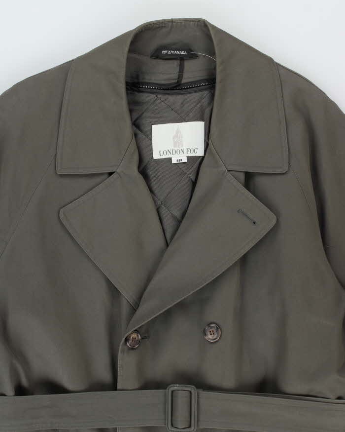 Vintage 1990s London Fog Khaki Quilt Insulated Weatherproof Oversized Trench Coat - XL