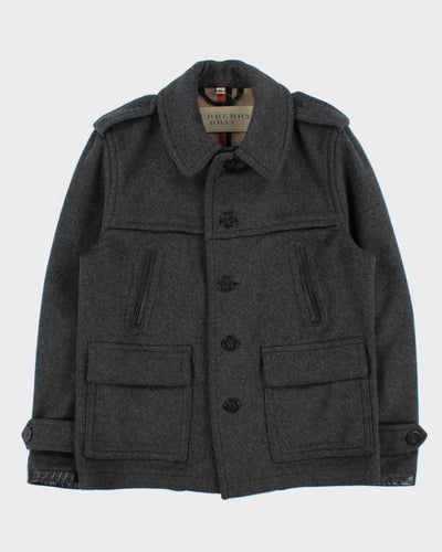 Vintage 00s Burberry Brit Wool Nova Check Lined Naval Pea Coat - L