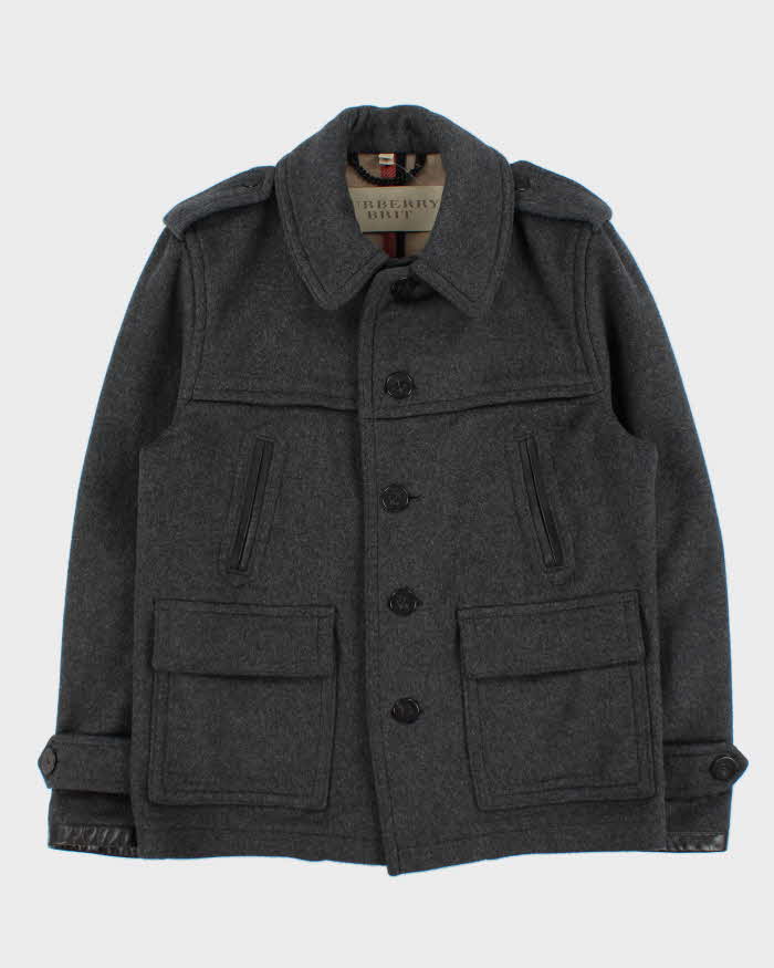 Vintage 00s Burberry Brit Wool Nova Check Lined Naval Pea Coat - L