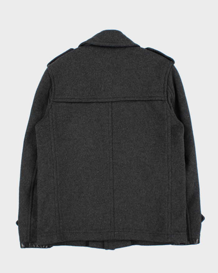 Vintage 00s Burberry Brit Wool Nova Check Lined Naval Pea Coat - L