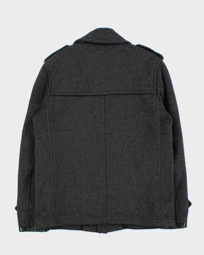 Vintage 00s Burberry Brit Wool Nova Check Lined Naval Pea Coat - L