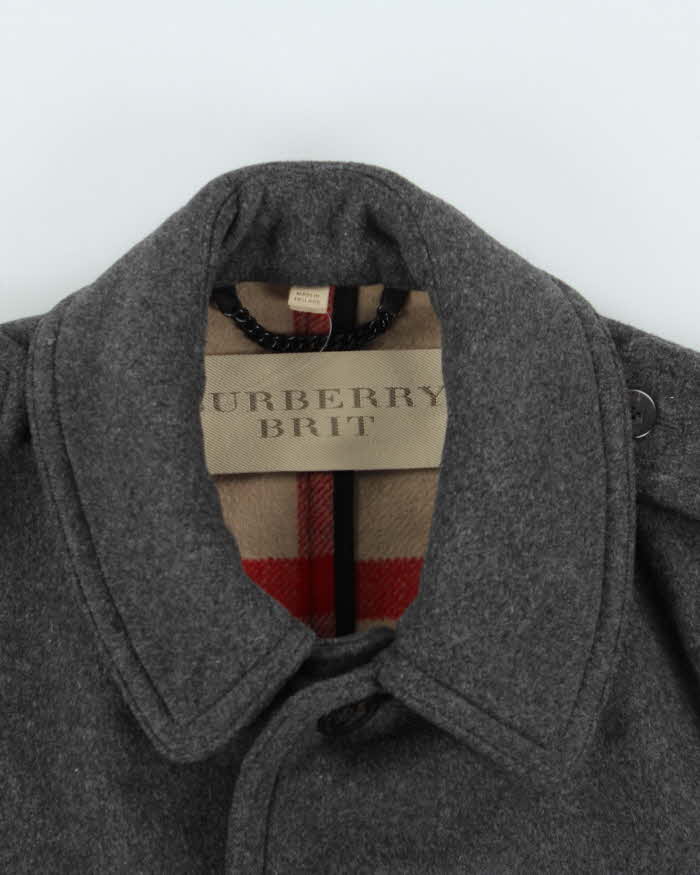 Vintage 00s Burberry Brit Wool Nova Check Lined Naval Pea Coat - L