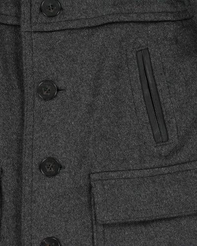 Vintage 00s Burberry Brit Wool Nova Check Lined Naval Pea Coat - L