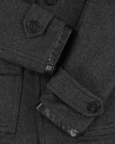 Vintage 00s Burberry Brit Wool Nova Check Lined Naval Pea Coat - L