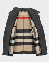 Vintage 00s Burberry Brit Wool Nova Check Lined Naval Pea Coat - L