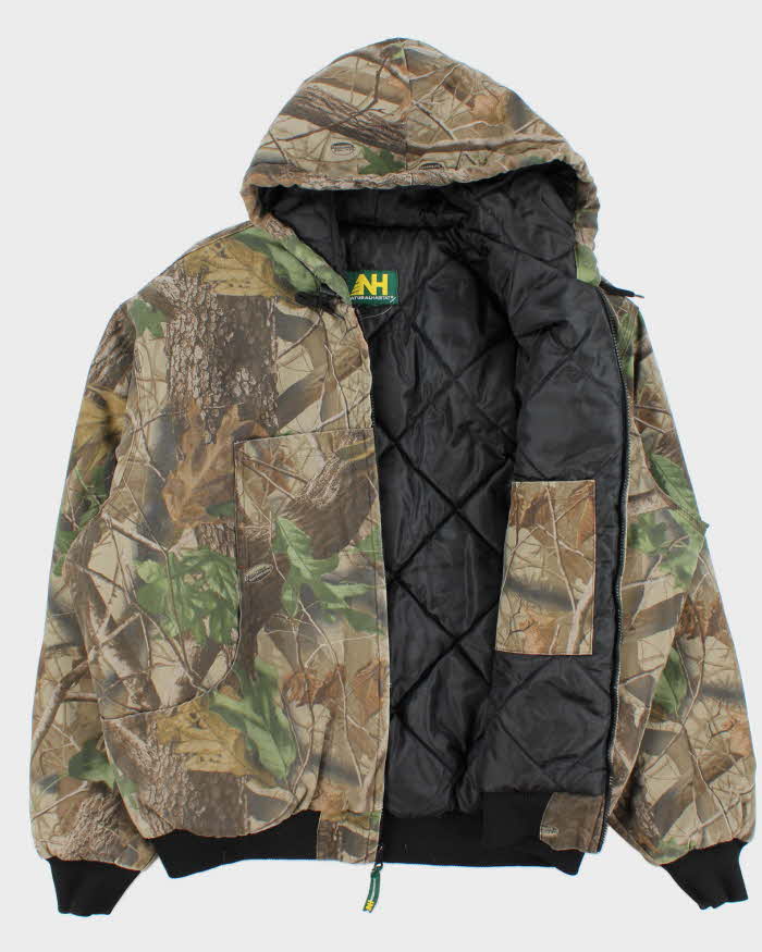 Vintage 00s Natural Habitat Realtree Camouflage Quilt Lined Oversized Hooded Jacket - L