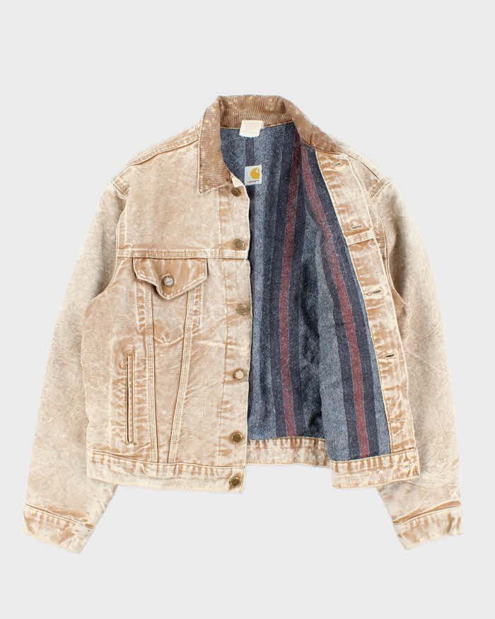 Vintage 1980s Carhartt Union Made Blanket Lined Acid Wash Trucker Jacket - S