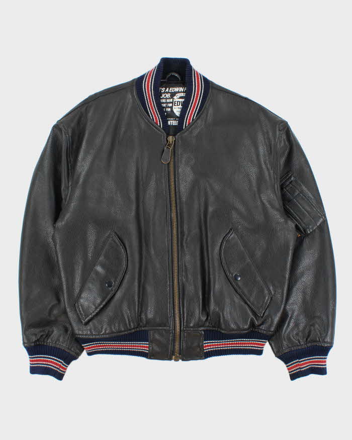 Vintage 00s Edwin Oversized Grain Leather Bomber Jacket - M