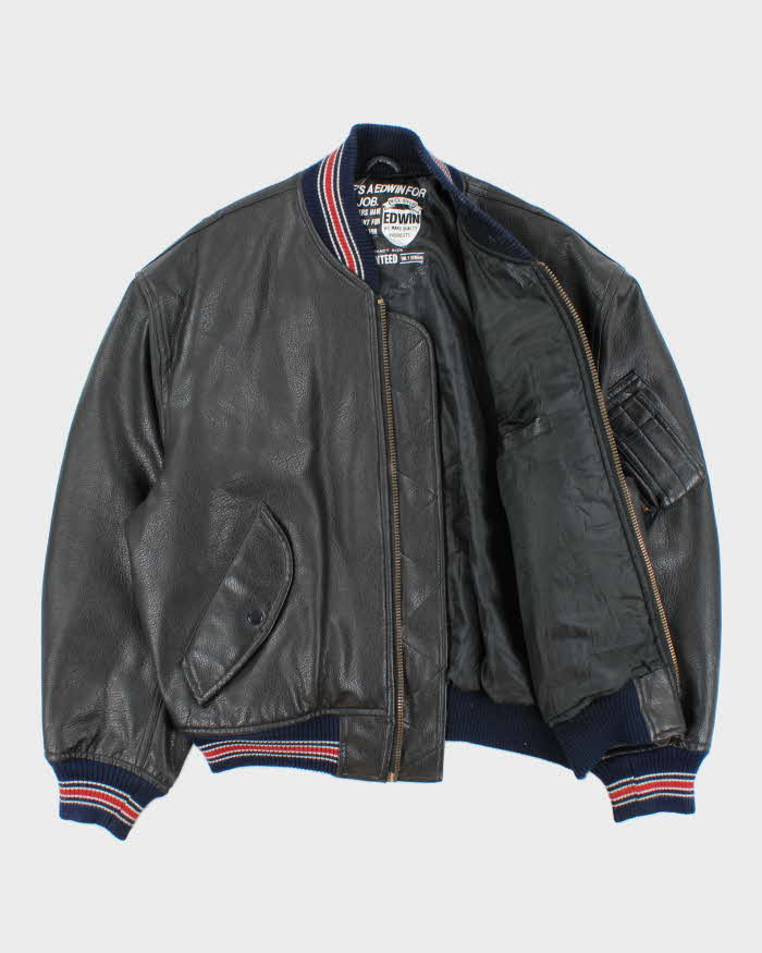 Vintage 00s Edwin Oversized Grain Leather Bomber Jacket - M