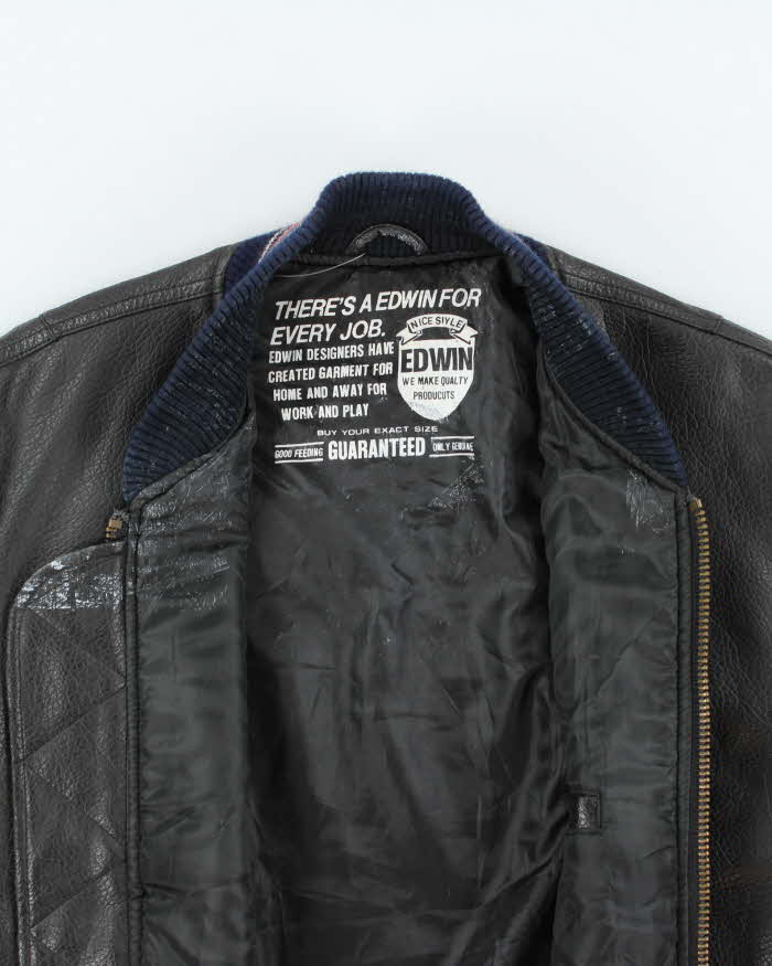 Vintage 00s Edwin Oversized Grain Leather Bomber Jacket - M
