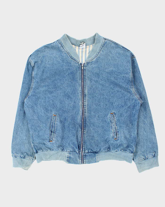 Vintage 1990s Made In USA Motorcycle Denim Bomber Jacket - XXL