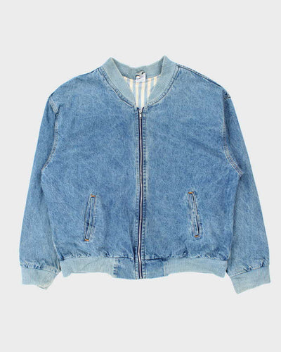 Vintage 1990s Made In USA Motorcycle Denim Bomber Jacket - XXL