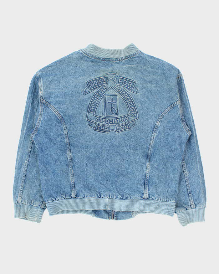 Vintage 1990s Made In USA Motorcycle Denim Bomber Jacket - XXL