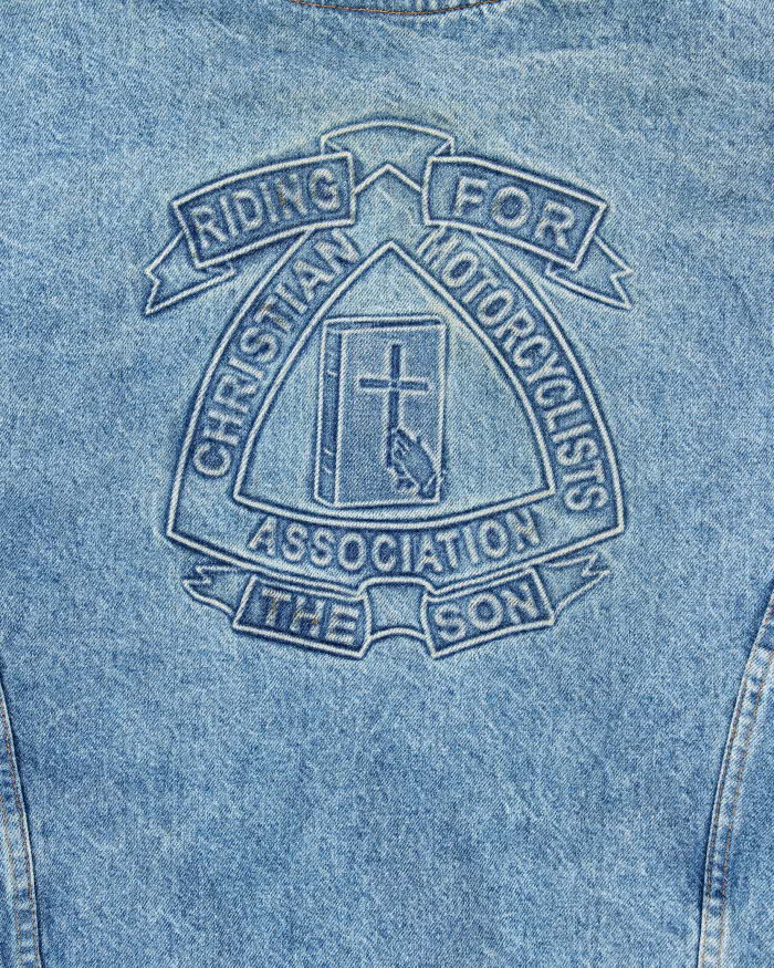 Vintage 1990s Made In USA Motorcycle Denim Bomber Jacket - XXL