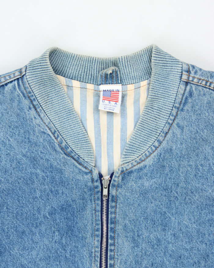 Vintage 1990s Made In USA Motorcycle Denim Bomber Jacket - XXL