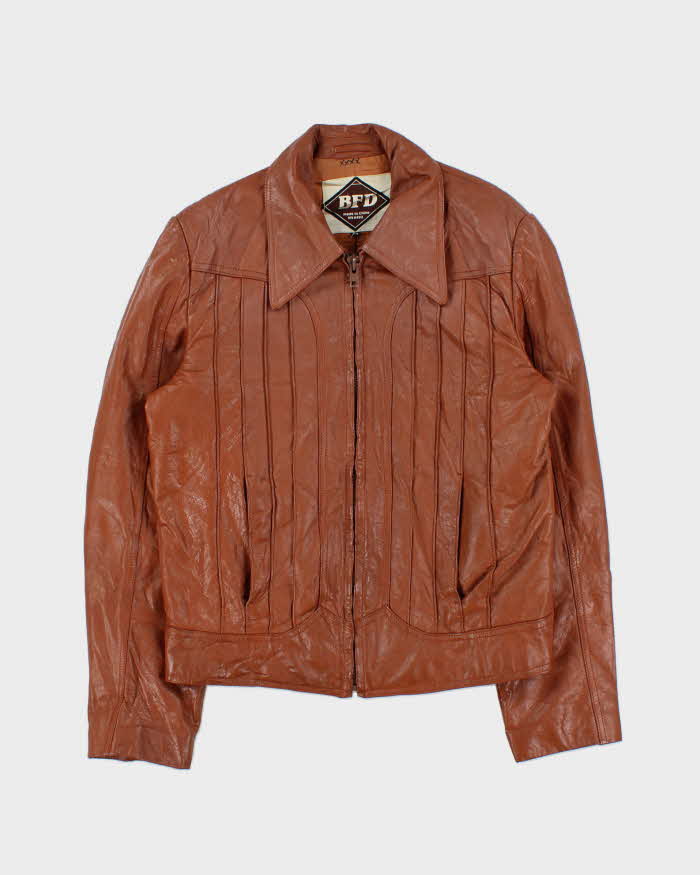 Vintage 1970s Dogtooth Collared Panelled Leather Jacket - L