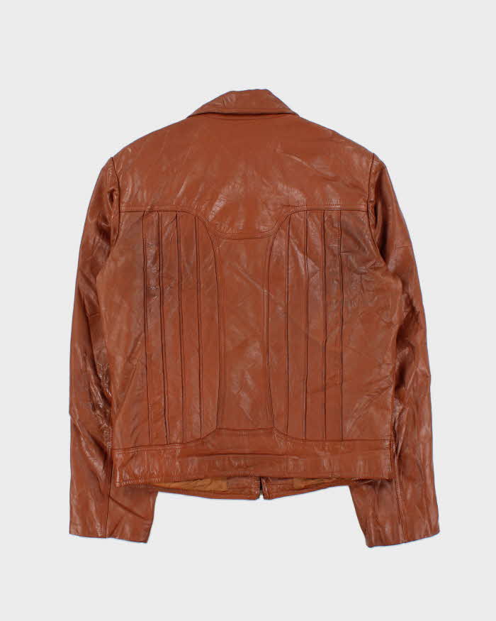 Vintage 1970s Dogtooth Collared Panelled Leather Jacket - L