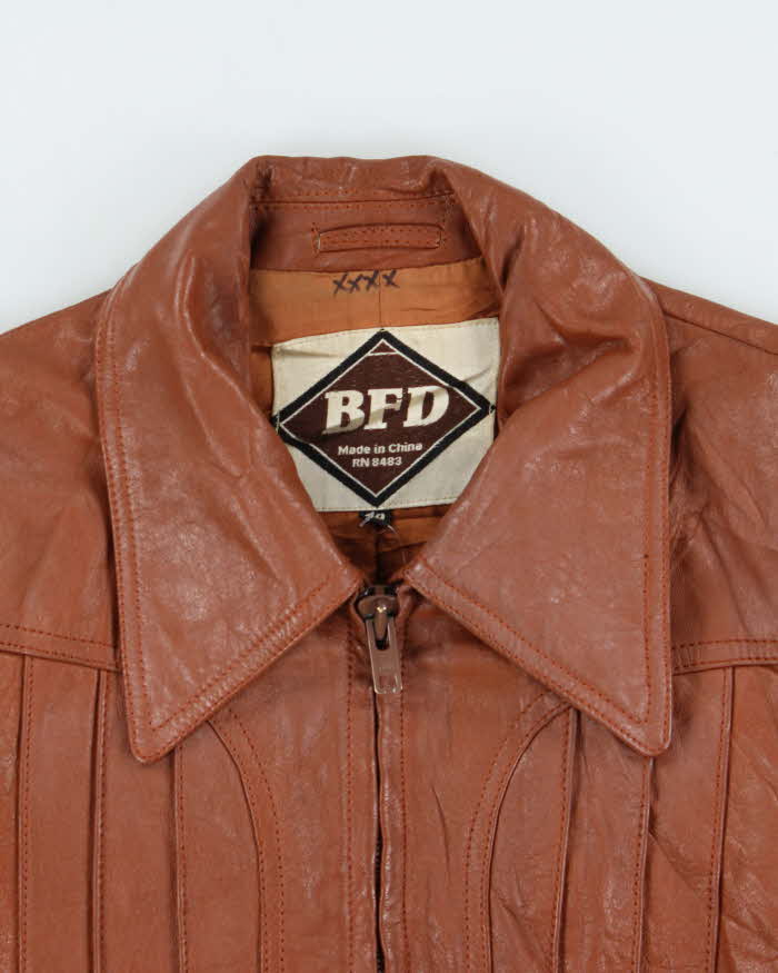 Vintage 1970s Dogtooth Collared Panelled Leather Jacket - L