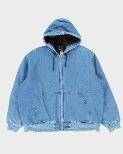 Vintage 1990s Osh Kosh Denim Blanket Lined Heavyweight Oversized Hooded Bomber Jacket - XL