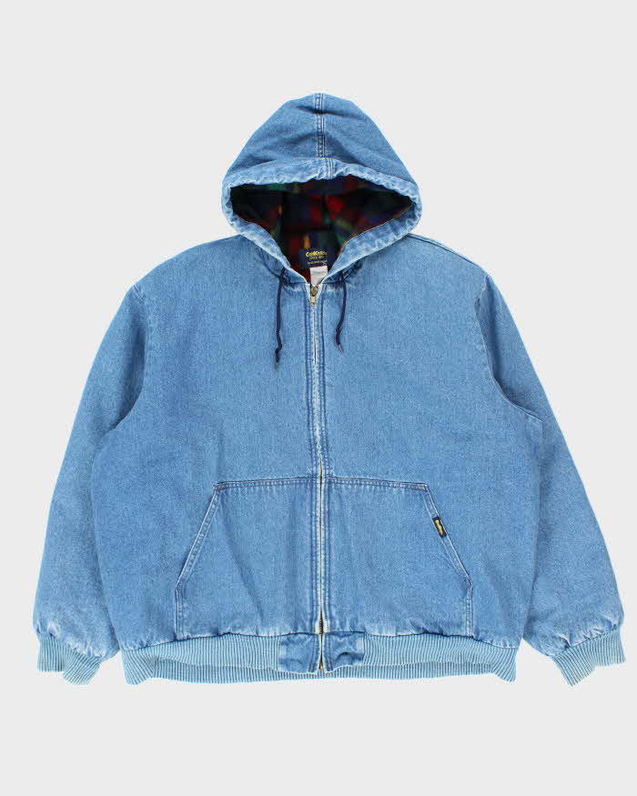 Vintage 1990s Osh Kosh Denim Blanket Lined Heavyweight Oversized Hooded Bomber Jacket - XL