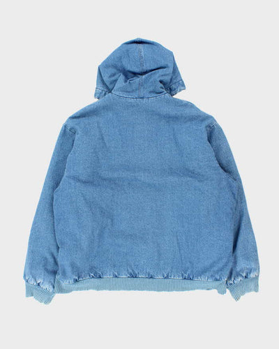 Vintage 1990s Osh Kosh Denim Blanket Lined Heavyweight Oversized Hooded Bomber Jacket - XL