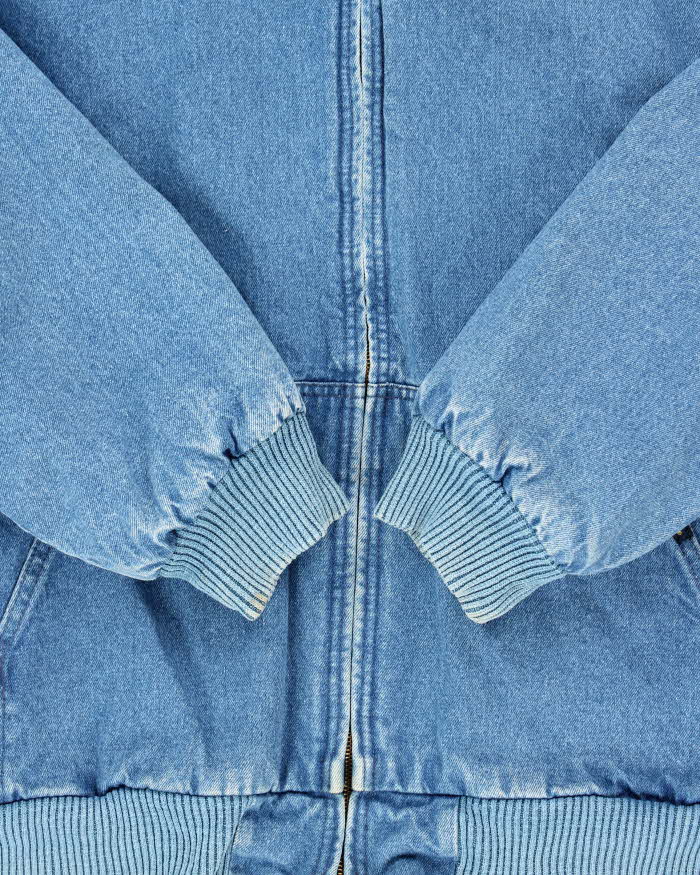 Vintage 1990s Osh Kosh Denim Blanket Lined Heavyweight Oversized Hooded Bomber Jacket - XL