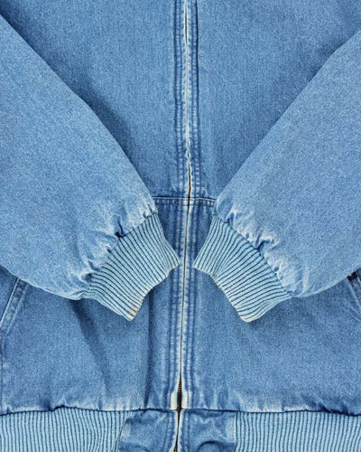 Vintage 1990s Osh Kosh Denim Blanket Lined Heavyweight Oversized Hooded Bomber Jacket - XL