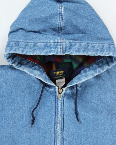 Vintage 1990s Osh Kosh Denim Blanket Lined Heavyweight Oversized Hooded Bomber Jacket - XL