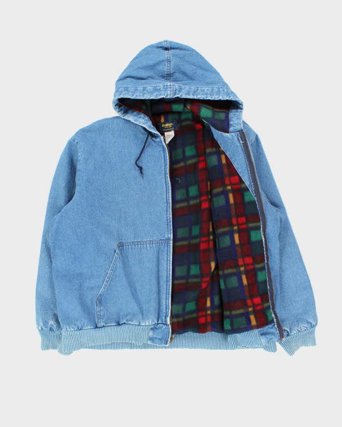 Vintage 1990s Osh Kosh Denim Blanket Lined Heavyweight Oversized Hooded Bomber Jacket - XL