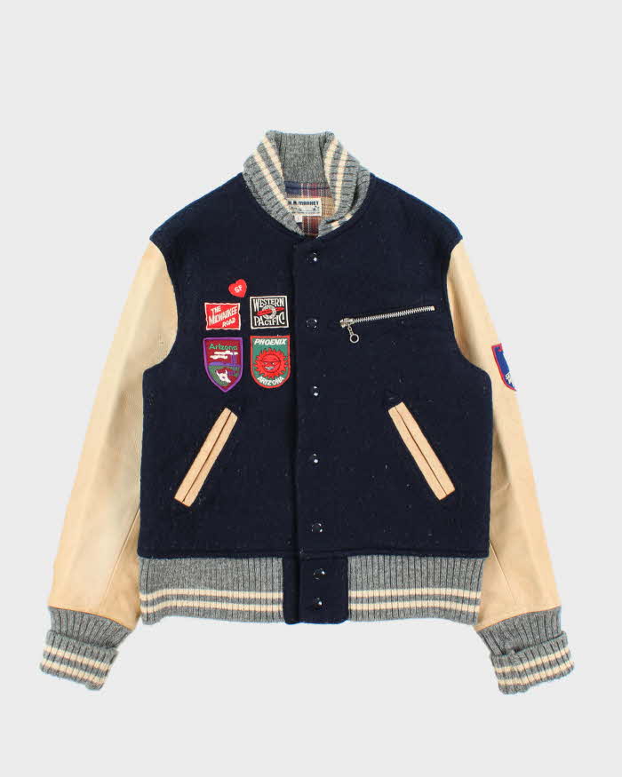 Vintage 1990s Hollywood Ranch Market Japan Mohair/Wool/Leather Varsity Bomber Jacket - S