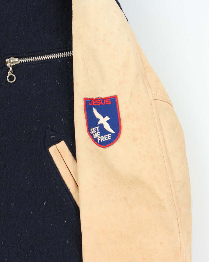 Vintage 1990s Hollywood Ranch Market Japan Mohair/Wool/Leather Varsity Bomber Jacket - S