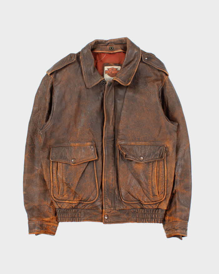 Vintage 1990s Harley Davidson Heavyweight Distressed Leather Biker Jacket - L