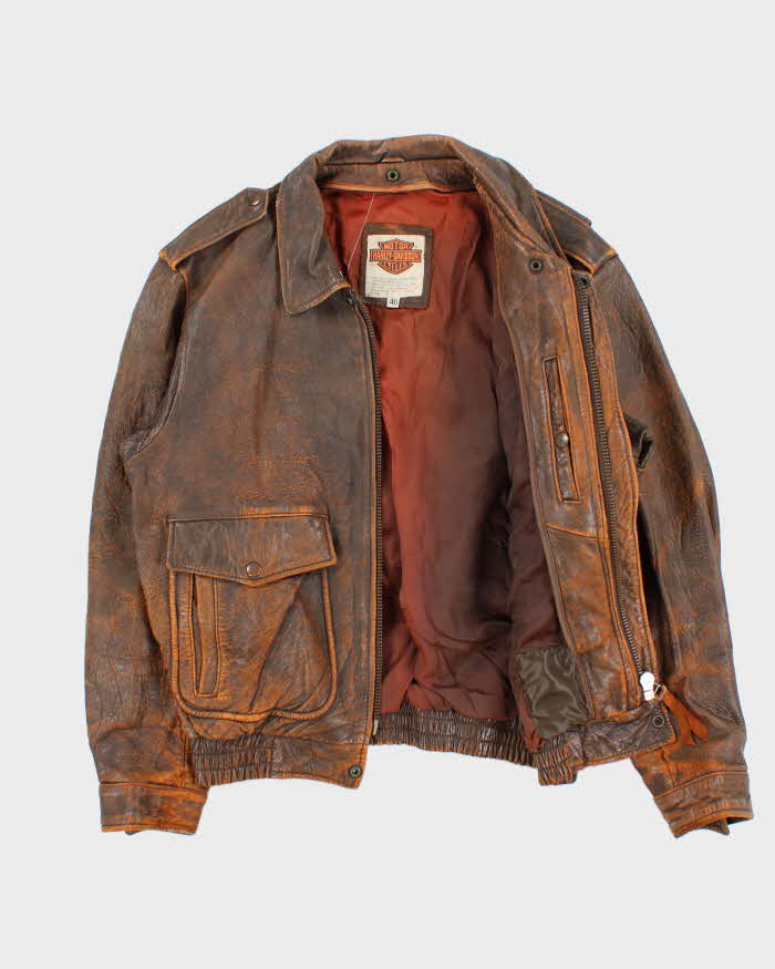 Vintage 1990s Harley Davidson Heavyweight Distressed Leather Biker Jacket - L