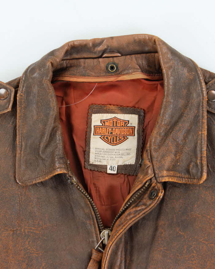 Vintage 1990s Harley Davidson Heavyweight Distressed Leather Biker Jacket - L