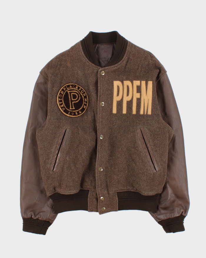 Vintage Y2K 00s Peyton Place For Men Japan Wool Leather Varsity Bomber Jacket - L