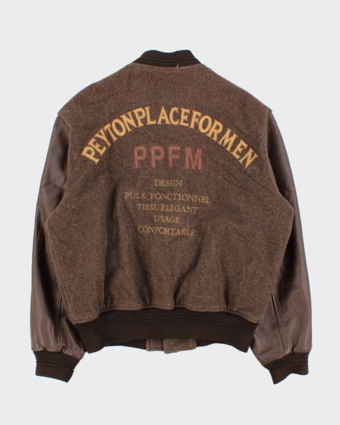 Vintage Y2K 00s Peyton Place For Men Japan Wool Leather Varsity Bomber Jacket - L