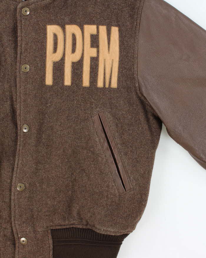 Vintage Y2K 00s Peyton Place For Men Japan Wool Leather Varsity Bomber Jacket - L