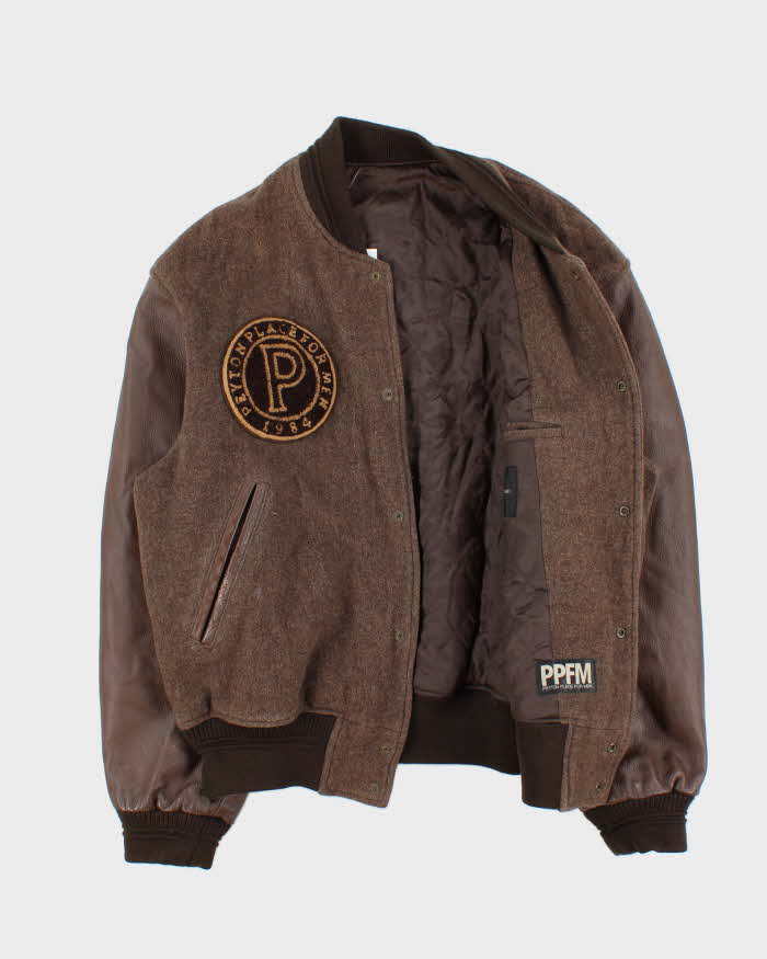 Vintage Y2K 00s Peyton Place For Men Japan Wool Leather Varsity Bomber Jacket - L