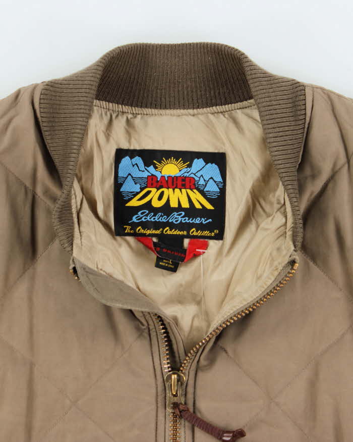 Vintage Eddie Bauer 1936 Skyliner Model Khaki Quilted Down Filled Puffer Bomber Jacket  - L