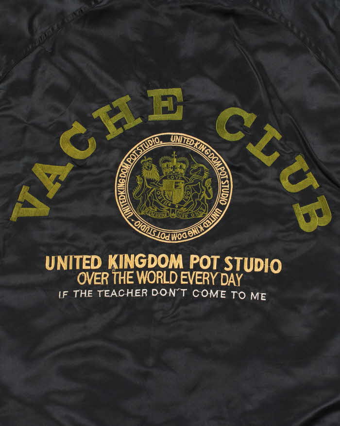 Vintage 1990s Vache Club Satin Shearling Lined Hooded Bomber Jacket - L